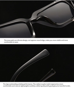 Detail of comfortable silicone nose pads and ergonomic non-slip temples of sunglasses