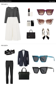 Flat lay of cat eye sunglasses paired with striped shirts and fashion accessories