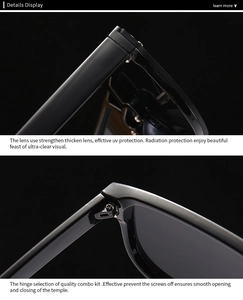 Detail of durable metal hinges and reinforced UV protection lenses on black sunglasses