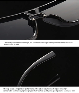 Detail view of silicone nose pads and ergonomic streamlined temple tips of black sunglasses