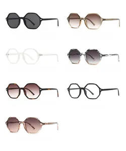 Detailed grid view of hexagonal anti-blue light glasses in multiple color frame options