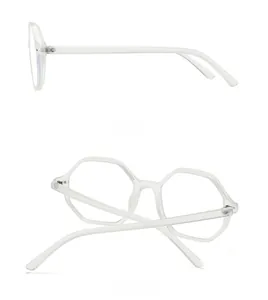 Detailed side and back views of transparent hexagonal anti-blue light glasses frame