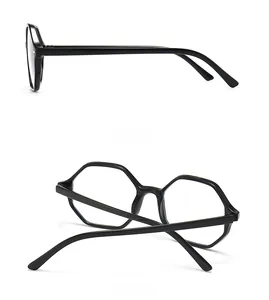 Detailed side and back views of narrow hexagonal black frames with smooth finish