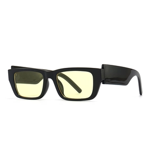 Fashionable rectangle thick frame sunglasses with yellow lenses and wide temples