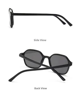 Detailed side and back views of black hexagonal anti-blue light glasses frames