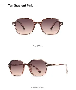 Detail view of hexagonal tortoiseshell glasses with tan dark pink gradient lenses