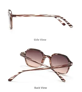 Side and back view of retro hexagonal tortoiseshell sunglasses with brown gradient lenses