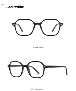 Close-up of black hexagonal eyewear frame showing front and 45-degree side view