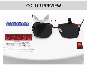 Test de protection UV400 pour lunettes de soleil carrées noires avec rivets dorés