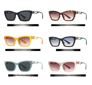 Six stylish cat-eye sunglasses variants with hollow metal temple designs in 2x3 layout