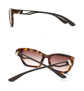 Detail of cat eye sunglasses showing tortoiseshell frames and gold hollow temples
