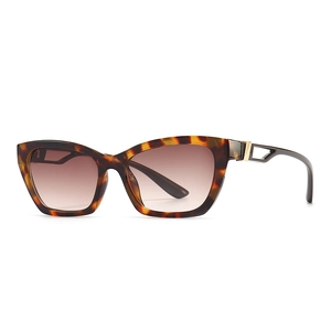 Retro cat-eye tortoiseshell sunglasses with brown gradient lenses and gold metal temple detail