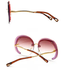Detail view showing oversized gradient lenses and gold metal temples with tortoiseshell tips