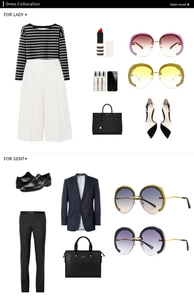 Flat lay of vintage round colorful sunglasses with matching professional fashion outfits