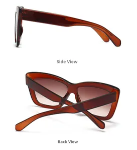 Vues latérale et arrière de lunettes de soleil œil-de-chat rétro en ambre et écaille