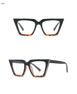 Front and side view of cat-eye glasses frames with black leopard contrast patterns