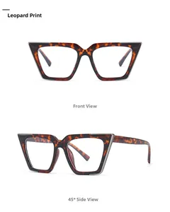 Detailed front and side view of cat-eye leopard print glasses with metal accents