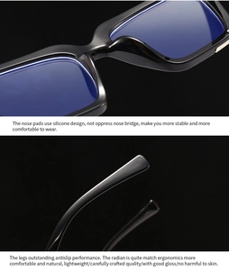 Detail of integrated nose pads and anti-slip temples on black cat eye blue light glasses
