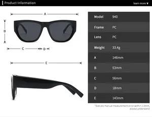 Detailed size specifications for vintage cat-eye sunglasses including frame dimensions