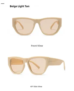Front and side views of chic beige cat eye sunglasses with light tan lenses