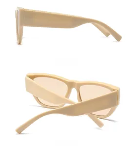 Side and back view of retro beige cat-eye sunglasses with thick cream acetate frames