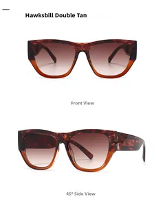 Detailed front and side view of cat eye sunglasses in Hawksbill Double Tan finish