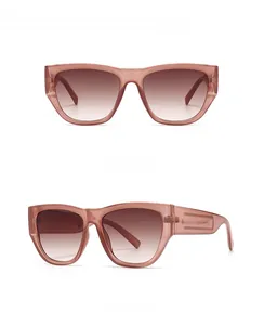 Front and 45-degree side views of light violet cat eye sunglasses with gradient lenses