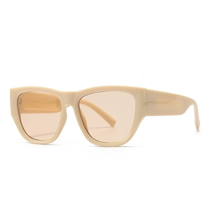 Retro cat-eye sunglasses with cream thick frame and light tinted lenses for women