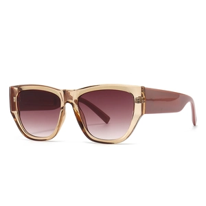 Modern retro cat-eye sunglasses with translucent frames and wide solid red temples