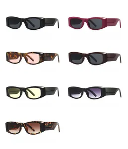 Multiple color options of vintage narrow rectangular sunglasses with diverse lens tints