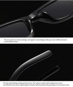 Detail view of ergonomic non-slip temples and soft silicone nose pads on black sunglasses