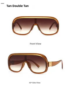 Vorderansicht und 45-Grad-Seitenansicht der Flat-Top-Sonnenbrille mit braunem Farbverlauf