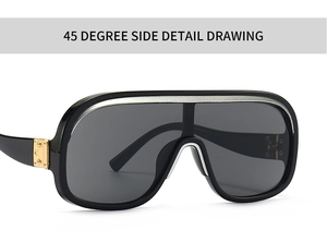 45-Grad-Seitenansicht der trendigen Flat-Top-Shield-Sonnenbrille mit silbernem Rand