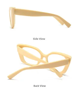 Πλαϊνή και πίσω όψη των ρετρό γυαλιών cat-eye με προστασία μπλε φωτός σε μπεζ χρώμα