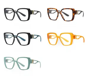 Five pairs of retro square thick frames glasses with golden decorative metal hinges