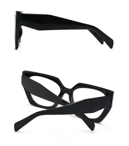 Side and back view of thick-frame black glasses with sleek polished finish temples
