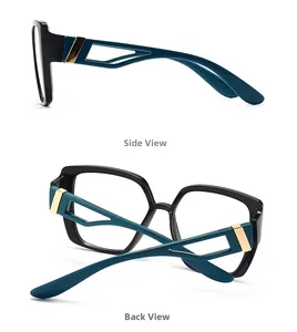 Detailed side and back views of cat eye blue light blocking glasses with cutout temples