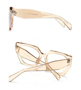 Side and back view of retro champagne square glasses with wide temples and CE certification