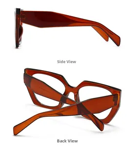 Detailed side and back views of retro amber anti-blue light glasses with oversized frames