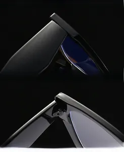 Detail of reinforced hinges and high-quality glossy black frame with UV protective lenses