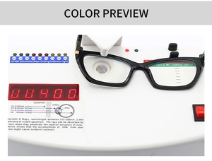 Detailed UV400 test showing protective blue light blocking for modern cat-eye glasses