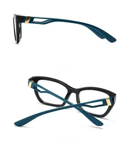 Detailed side and back view of rectangular glasses frames with cut-out temple design