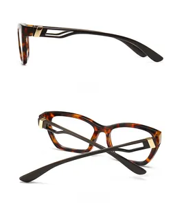 Detail of tortoiseshell computer glasses showing geometric hollow metal temple design