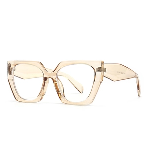 Retro oversized champagne transparent geometric blue light blocking glasses with cat eye frames