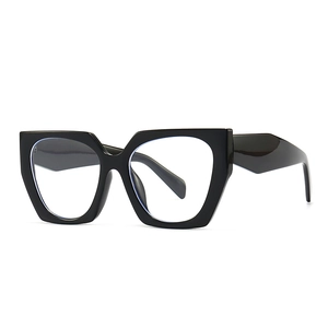 Modern retro square black thick frame glasses with anti-blue light clear lenses
