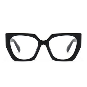 Modern retro black thick frame anti-blue light glasses with irregular geometric design