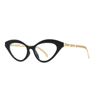 Occhiali Cat Eye Anti Luce Blu da Donna Moda Asta a Catena in Metallo Montatura in PC UV400 Occhiali Ottici per Computer