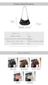 Detailed size chart for the PU crescent shoulder bag showing dimensions 27x12x7cm