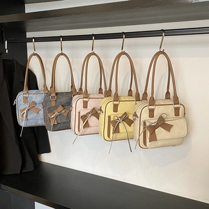 Minimalist high-quality shoulder bags with decorative bow in five trendy colors