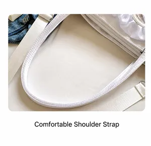 Detail of adjustable white nylon strap and silver hardware on this Japanese styleita bag
